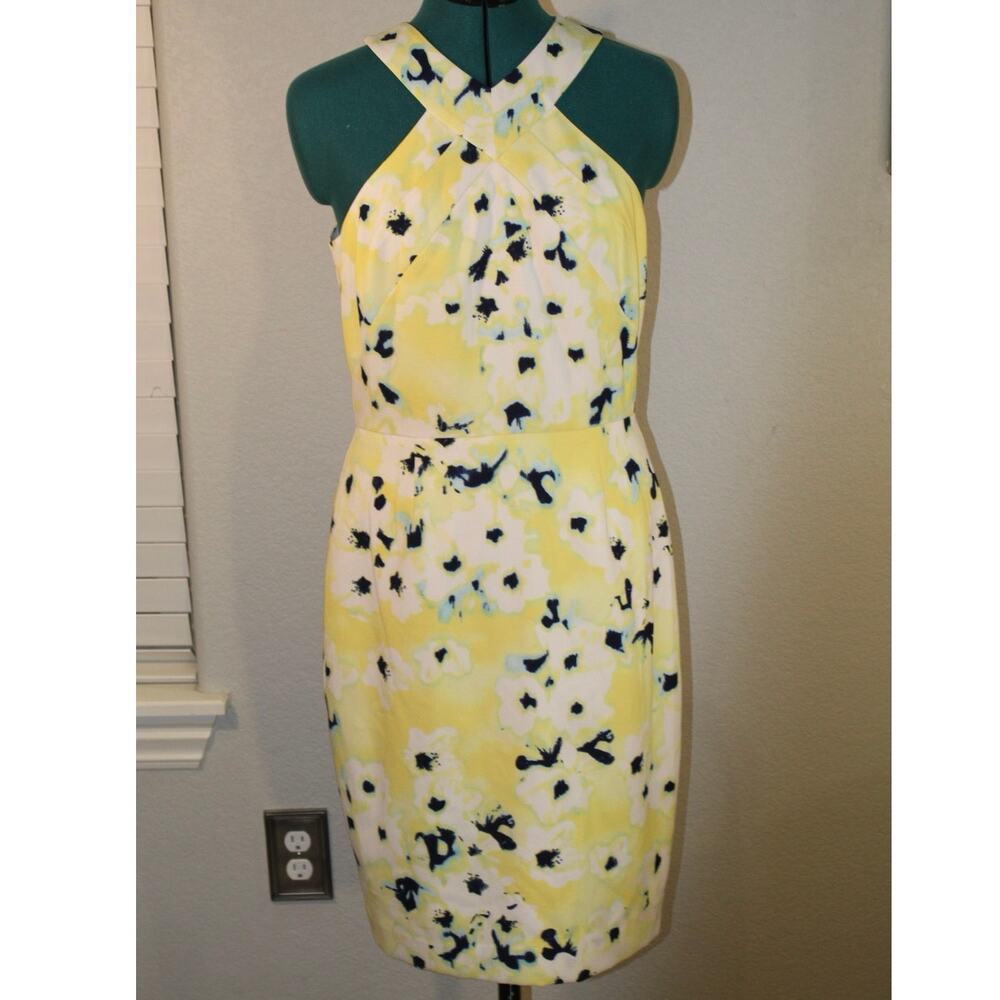 Katherine Kelly Yellow Floral Halter Sheath Dress Women’s Size 6